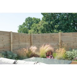 1.8m x 1.8m Forest Garden Pressure Treated Contemporary Double Slatted Fence Panel (Pack of 4)