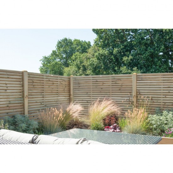 1.8m x 1.8m Forest Garden Pressure Treated Contemporary Double Slatted Fence Panel (Pack of 5)