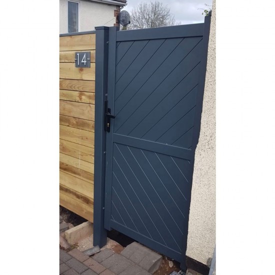 1200 x 1800mm Cambridge Pedestrian Flat Top Gate with Diagonal Solid INFILL, LOCK, Lock Keep and Hinges (Grey)
