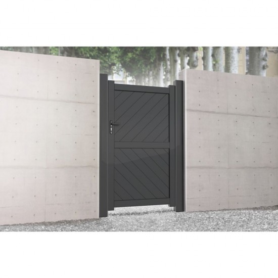 1000 x 1800mm Cambridge Pedestrian Flat Top Gate with Diagonal Solid INFILL, LOCK, Lock Keep and Hinges (Black)