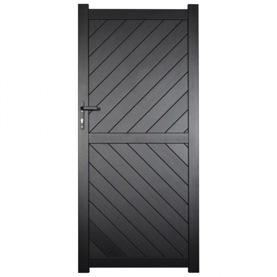 1200 x 1800mm Cambridge Pedestrian Flat Top Gate with Diagonal Solid INFILL, LOCK, Lock Keep and Hinges (Black)