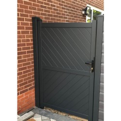 1000 x 2000mm Cambridge Pedestrian Flat Top Gate with Diagonal Solid INFILL, LOCK, Lock Keep and Hinges (Grey)