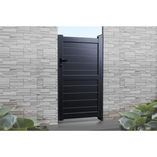 1000 x 2200mm Dartmoor Pedestrian Flat Top Gate with Horizontal Solid INFILL, LOCK, Lock Keep and Hinges (Black)