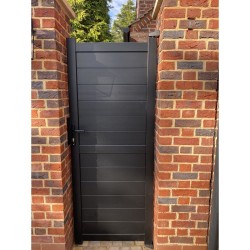 900 x 2000mm Dartmoor Pedestrian Flat Top Gate with Horizontal Solid INFILL, LOCK, Lock Keep and Hinges (Black)