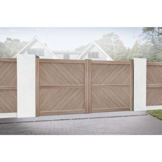 3000 x 1800mm Cambridge Double Swing Flat Top Driveway Gate with Diagonal Solid Infill (Wood Effect)