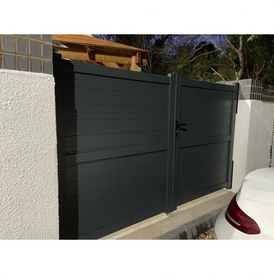 3000 x 1800mm Dartmoor Double Swing Flat Top Driveway Gate with Horizontal Solid Infill (Grey)