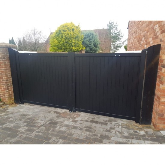 3500 x 2200mm Canterbury Double Swing Flat Top Driveway Gate with Vertical Solid Infill (Black)